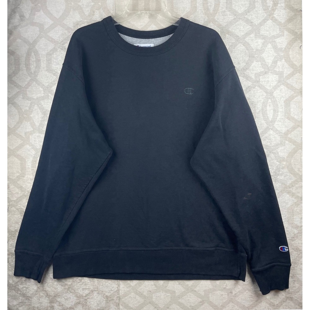 Champion Fleece Mens XL Black Crewneck Sweatshirt S0888 Embroidered Logo